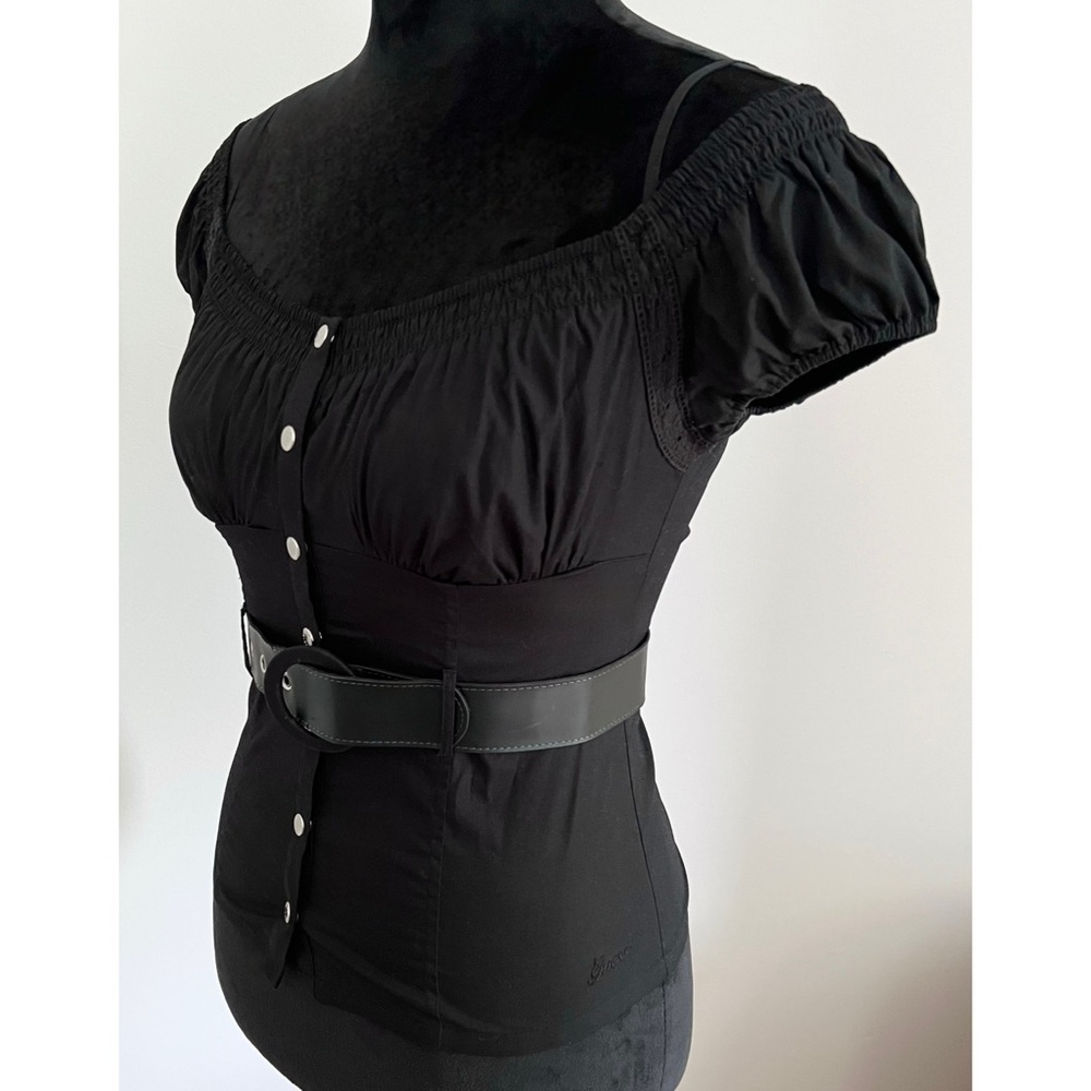 Guess Black Off-Shoulder Bustier Belted Fitted Blouse XS - Picture 2 of 6